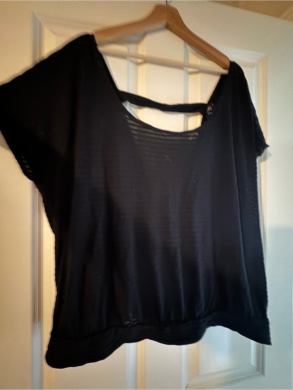 Torrid Black Women's Sheer Short Sleeve Top with open back detail